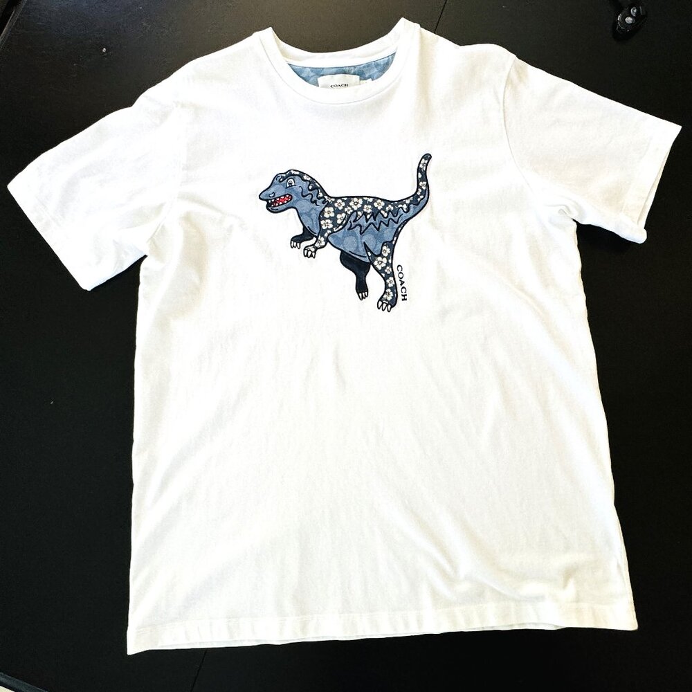 COACH Rexy T Shirt Unisex Adult L Blue Floral Dinosaur Embroidered Patch